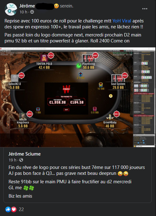 Perf de Jérôme, un membre du challenge mtt de YoH ViraL