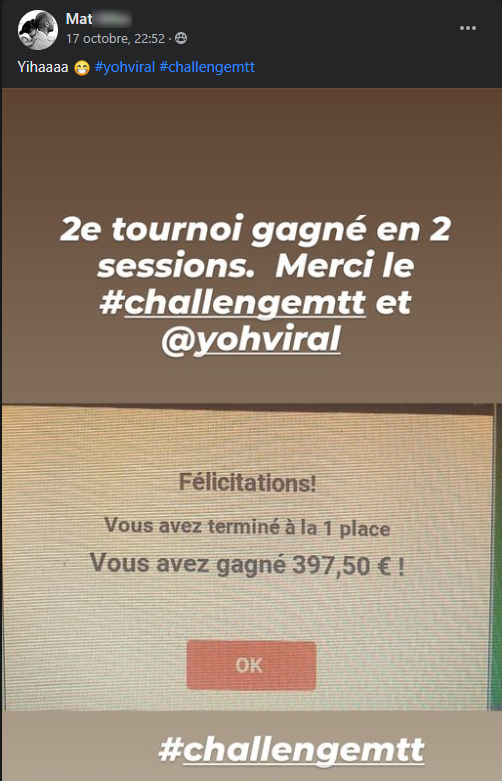 Mat, un membre du Challenge MTT de YoH ViraL